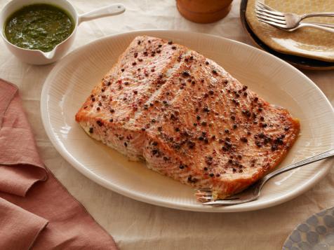 Slow Roasted Salmon with Sage and Parsley Pistou