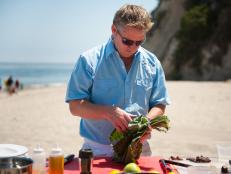 Rival Chef Tim Love cooks for the Chairman's Challenge "Resourcefulness" as seen on Food Network's Next Iron Chef, Redemption, Season 5.