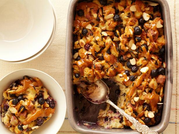 Blueberry Bread and Rice Pudding with Orange Caramel Sauce