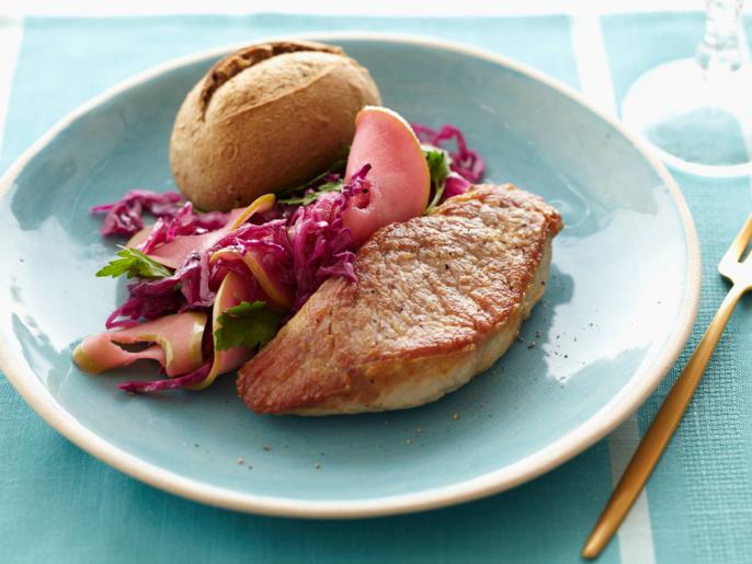 Pork Tenderloin Steaks with Wilted Cabbage and Apples Recipe Food