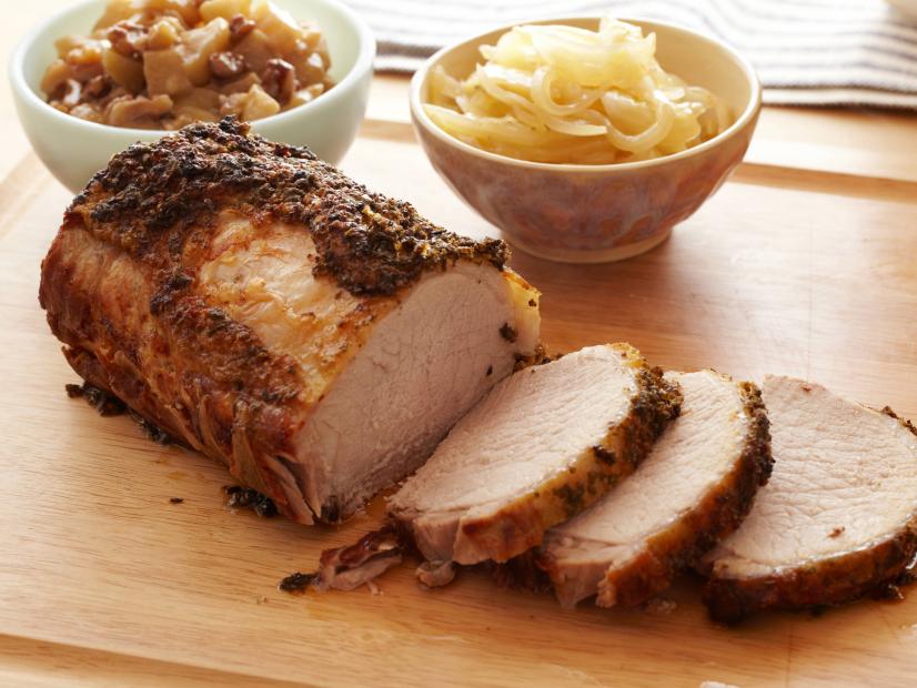 Roasted Pork Loin with Cider and Chunky Applesauce Recipe | Anne Burrell | Food Network