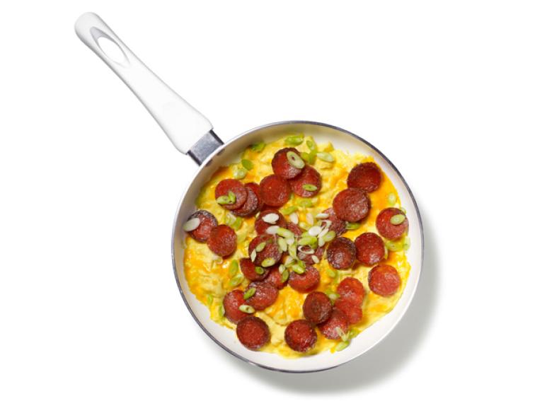 Pepperoni and Cheese Scrambled Eggs Recipe Robert Irvine Food Network
