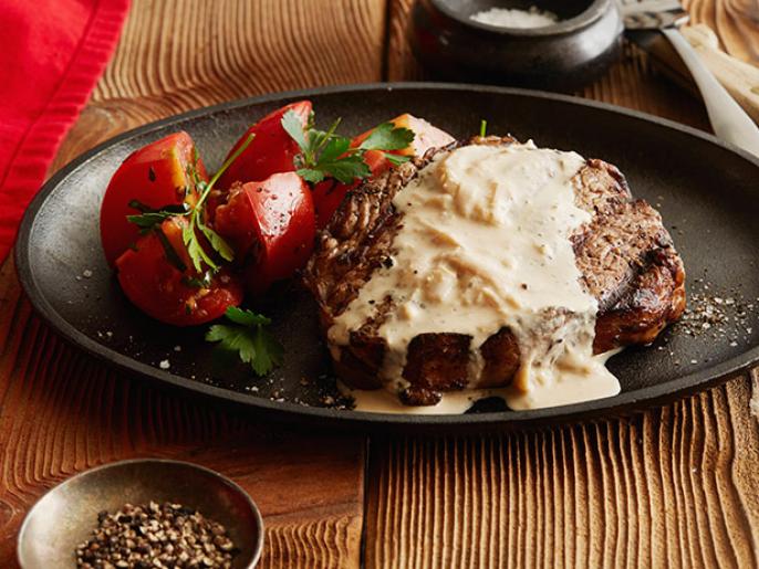 Rib Eye Steak with Onion Blue Cheese Sauce Recipe Ree Drummond Food