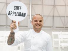Rival Chef Nate Appleman waiting for the reveal of the Chairman's Challenge "Risk" as seen on Food Network’s, Season 5.