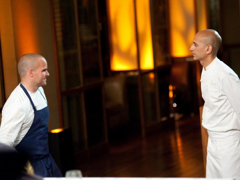 Rival Chefs Nate Appleman and Jehangir Mehta in the bottom and will face off in a head-to-head battle in the  as seen on Food Network’s Season 5.