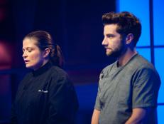 Rival Chefs Alex Guarnaschelli and Marcel Vigneron facing for the  "Hershey's Chocolate" as seen on Food Network’s , Season 5.