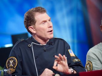 Guest Judge Iron Chef Bobby Flay tasting Rival Chef Alex Guarnaschelli's dishes for the "Heritage" as seen on Food Network’s, Season 5.