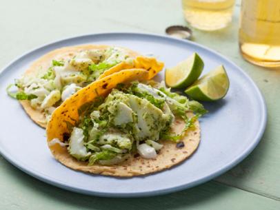 Food Network's Halibut Fish Tacos with Cilantro Savoy Slaw