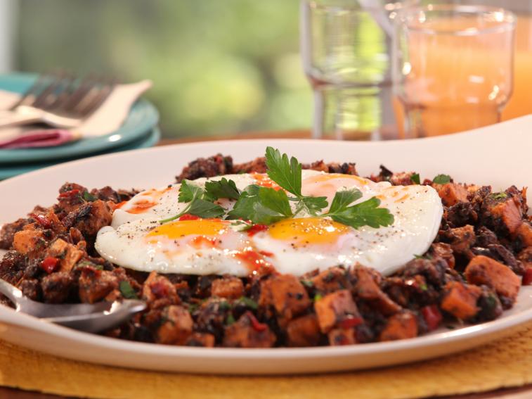 Jerk Pork Belly and Sweet Potato Hash with Fried Eggs Recipe Bobby