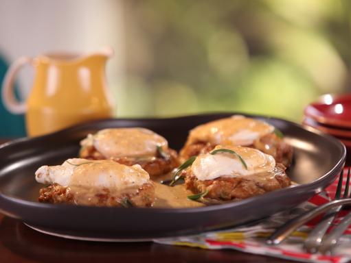 Crab Cake Benedict with Old Bay Hollandaise on Johnnycakes Recipe