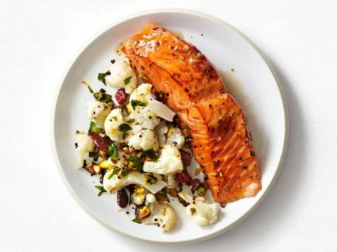 Soy-Maple Salmon with Cauliflower and Pistachios