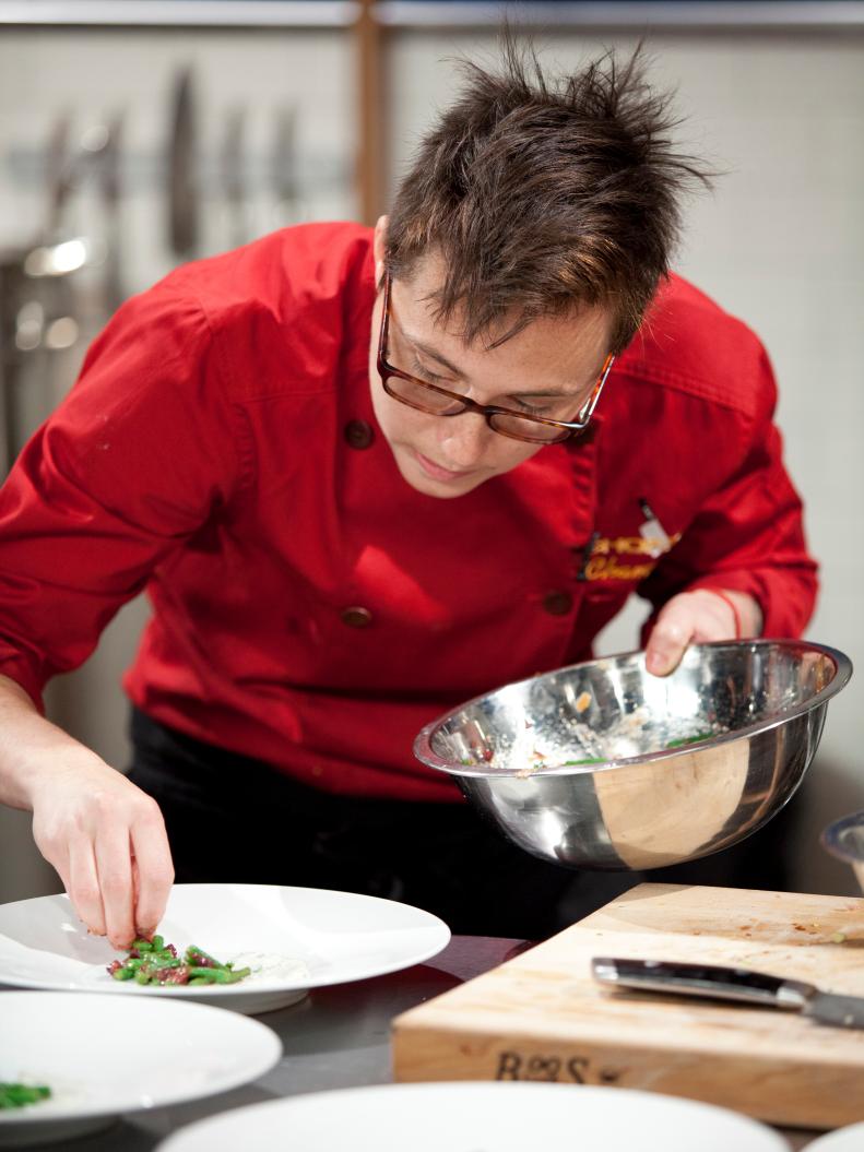 Chef Elise Komack plates her dish, as seen on Food Network’s Chopped Champions, Season 14.
