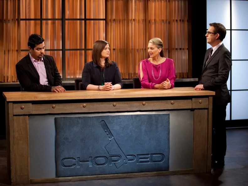 Ted Allen hosts this episode of Chopped Champions and Aaron Sanchez, Alex Guarnaschelli, and Amanda Freitag judge, as seen on Food Network’s Chopped, Season 14.
