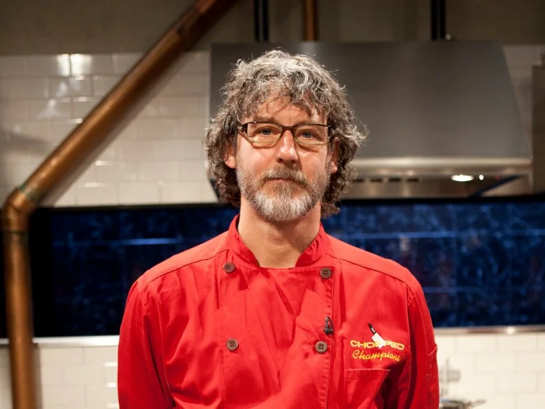 Chef Rob Evans and basket, as seen on Food Network’s Chopped Champions, Season 14.

