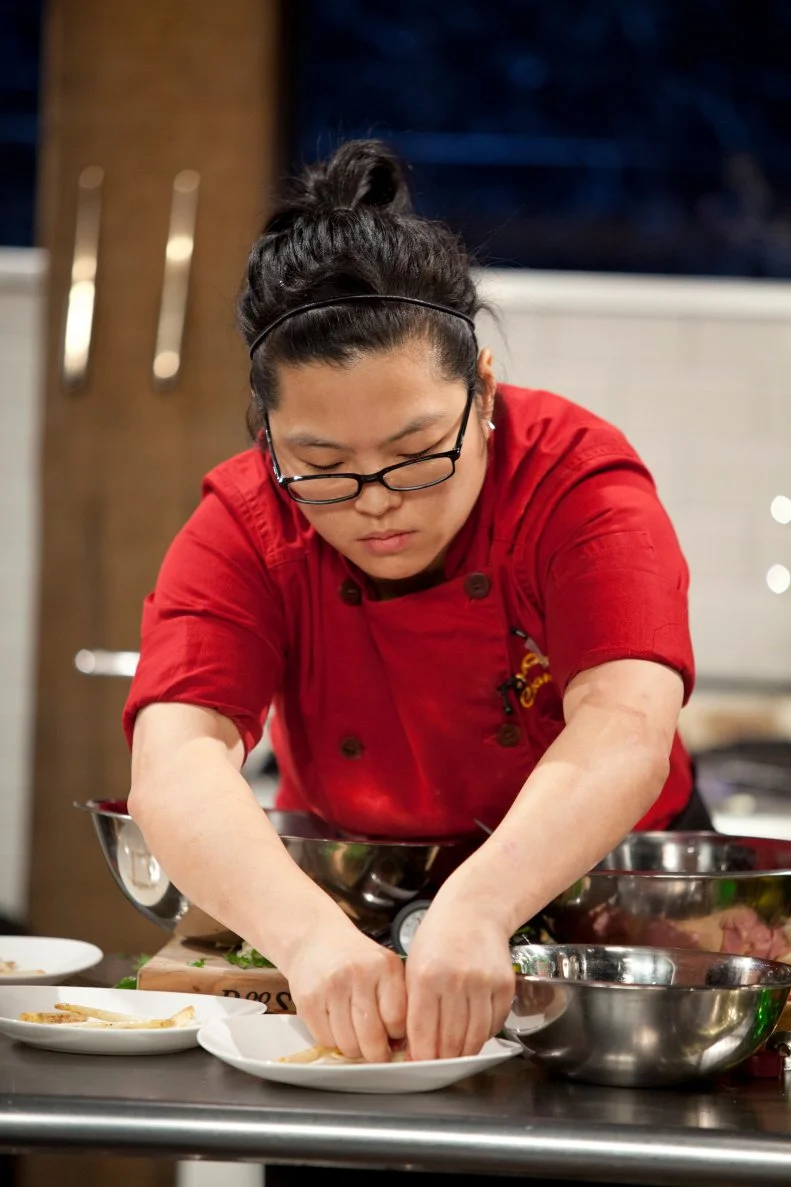 Chef Hellen Park plates her dish, as seen on Food Network’s Chopped Champions, Season 14.
