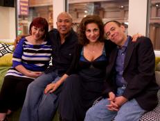 Contestants Carnie Wilson, Hines Ward, Kathy Najimy and Gilbert Gottfried from Host Rachael Ray's team, as seen on Food Network’s Rachael vs. Guy: Celebrity Cook-Off, Season 2. 
