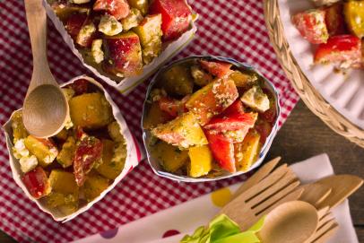 Peach Salad with Tomatoes, Feta and Basil Vinaigrette-image