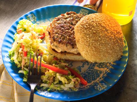 Asian Chicken Burger with Spicy Lemongrass Mayo and Pickled Asian Slaw