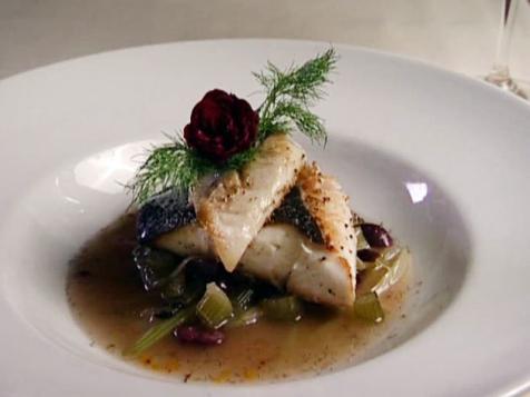Pacific Halibut with Caramelized Fennel, Black Olives, Orange Zest, and Dill