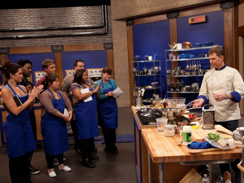 Blue Team Leader Chef Bobby Flay demonstrates how to make meatballs for the "International Meatballs" challenge as seen on Food Network's Worst Cooks in America, Season 3.