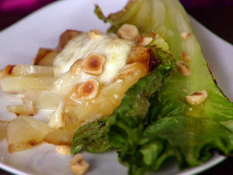Wilted Romaine Salad with Roasted Pears, Taleggio and Hazelnuts