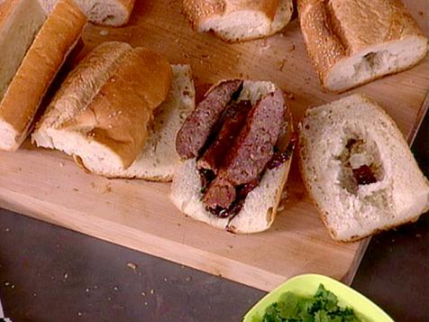 Grilled Sweet and Hot Sausage with Grilled Onion Marmalade and Red Peppers