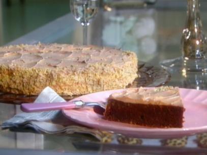 Chocolate walnut torte has a chocolate and coffee buttercream frosting, prepared by Gale Gand. 