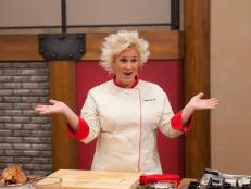 Red Team Leader Chef Anne Burrell demonstrates how to blend extreme flavors with her Pan Seared Chicken Breast with a Clementine and Thai Bird Chile Sauce for the "Extreme Flavor Challenge" as seen on Food Network's Worst Cooks in America, Season 3.