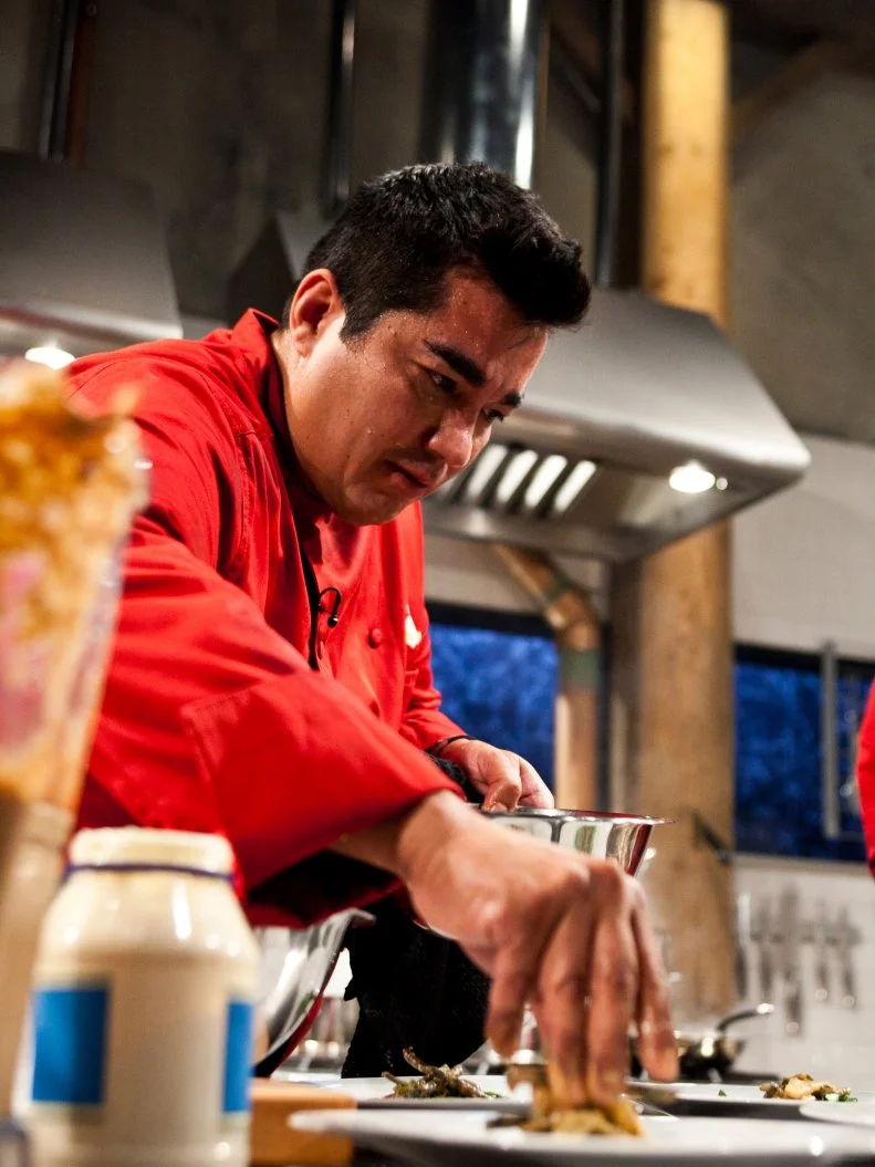 Iron Chef Jose Garces working on his appetizer as seen on Food Networks, Chopped All Stars Tournament, Season 10 EP10-09
