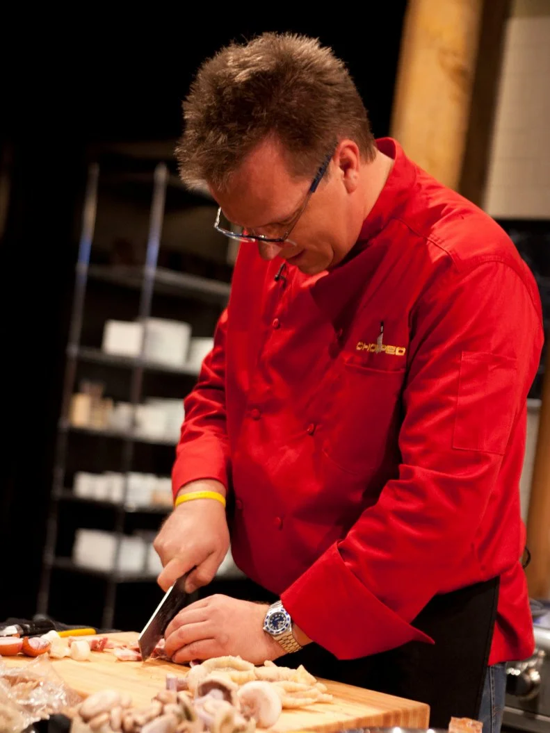 Chef Keegan Gerhard works on his appetizer as seen on Food Networks Chopped All Stars Tournament, Season 10 Ep10-10