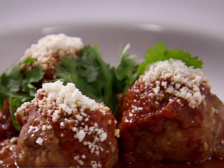 Mexican Meatballs with Red Chile Tomato Sauce and Queso Fresco Recipe