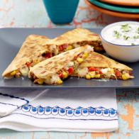 Quesadilla with cilantro lime dip.