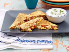 Quesadilla with cilantro lime dip.