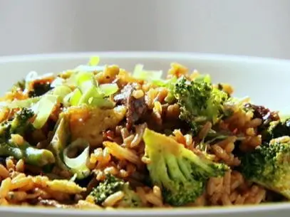 Beef fried rice prepared by Sandra Lee. 