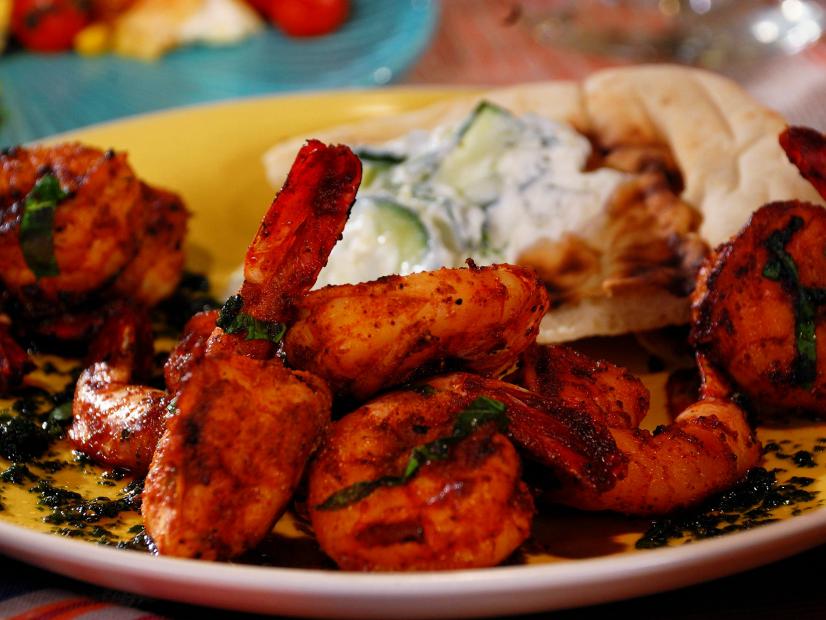 Grilled Shrimp Skewers with CilantroMint Chutney Recipe Bobby Flay