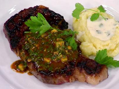 Grilled Rib Eye Steak with Romaine Marmalade and Watercress Recipe