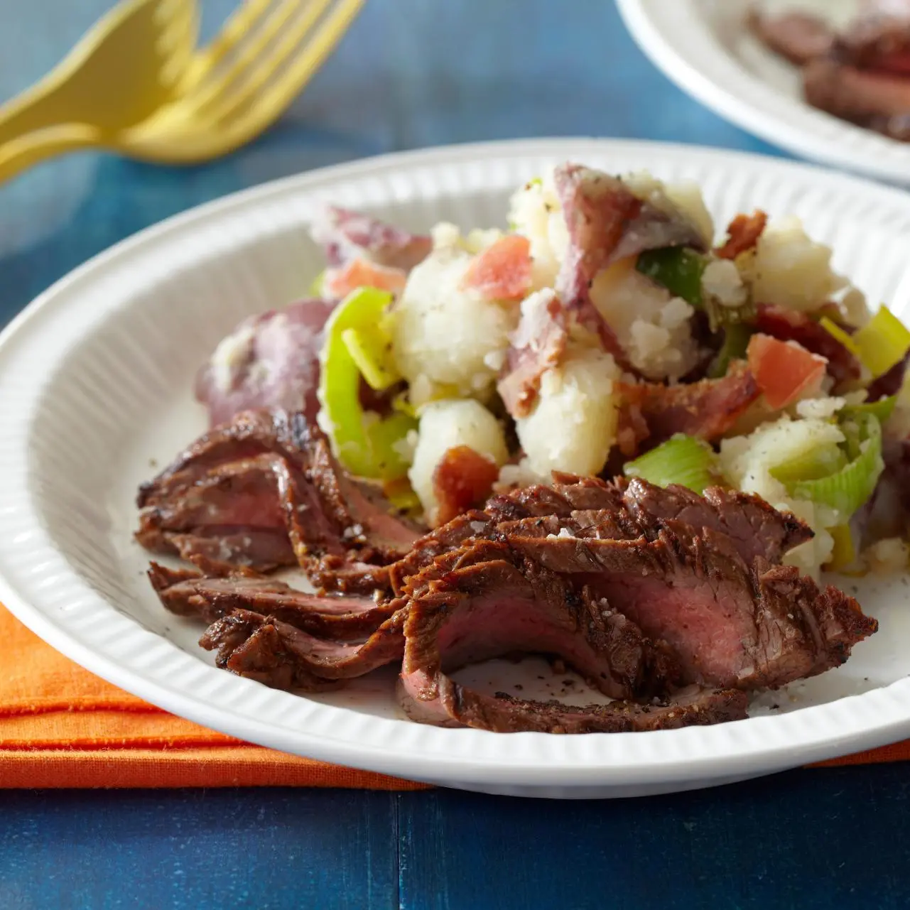 Marinated Grilled Flank Steak with BLT Smashed Potatoes