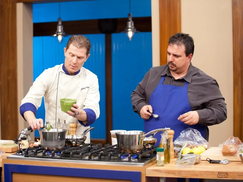Chef Bobby Flay works with finalist Vinnie Caligiuri to create a personalized menu for his final restaurant challenge in the Themes/Building Blocks as seen on Food Network's Worst Cooks in America, Season 3.