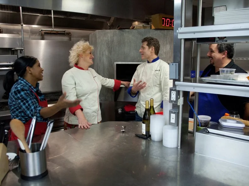 Worst Cooks in America Red Team Leader Chef Anne Burrell and Blue Team Leader Chef Bobby Flay are each confident that their Recruit will win the competition, and they say so as recruits Kelli Powers and Vinnie Caligiuri look on as seen on Food Network's Worst Cooks in America, Season 3.
