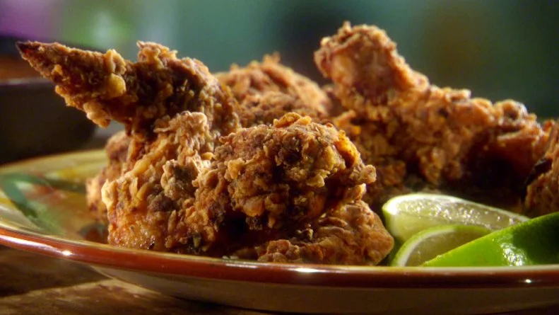 A close up of a plate of Sunny Anderson's chile-lime fried chicken.