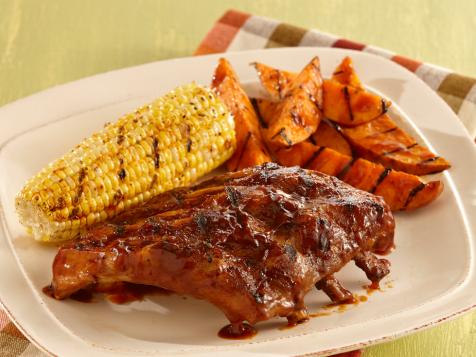 Brown Sugar Bourbon Ribs with Grilled Sweet Potatoes