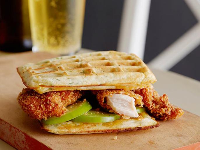 Crispy Chicken And Scallion Waffle Sandwich Recipe | Jeff Mauro | Food ...