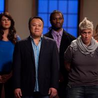Contestants NIkki Martin, Eric Lee, Malcolm Mitchell and Michelle Ragussis of Team Bobby as their member Kara Sigle is revealed the bottom at the Winner Reveal for the Star Challenge "Culinary Neighborhood of NYC" as seen on Food Network's Star, Season 8.