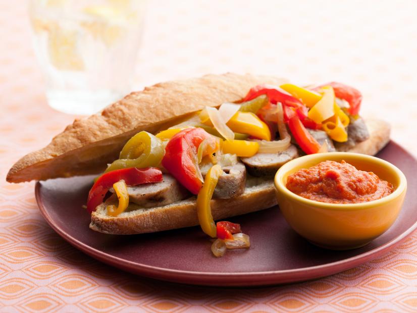 Sunny's Currywurst with Quick-Pickled Peppers and Onions and Sunny's Curry Ketchup