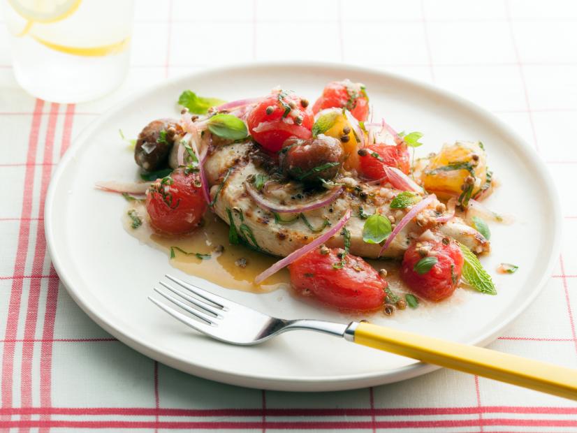 Grilled Chicken with marinated cherry tomato salad