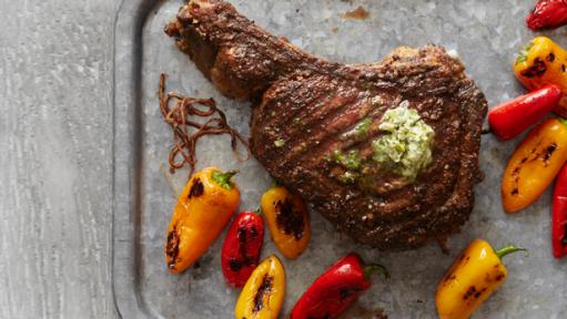 Lemon-Pepper Ribeye Filets with Roasted Tomatoes