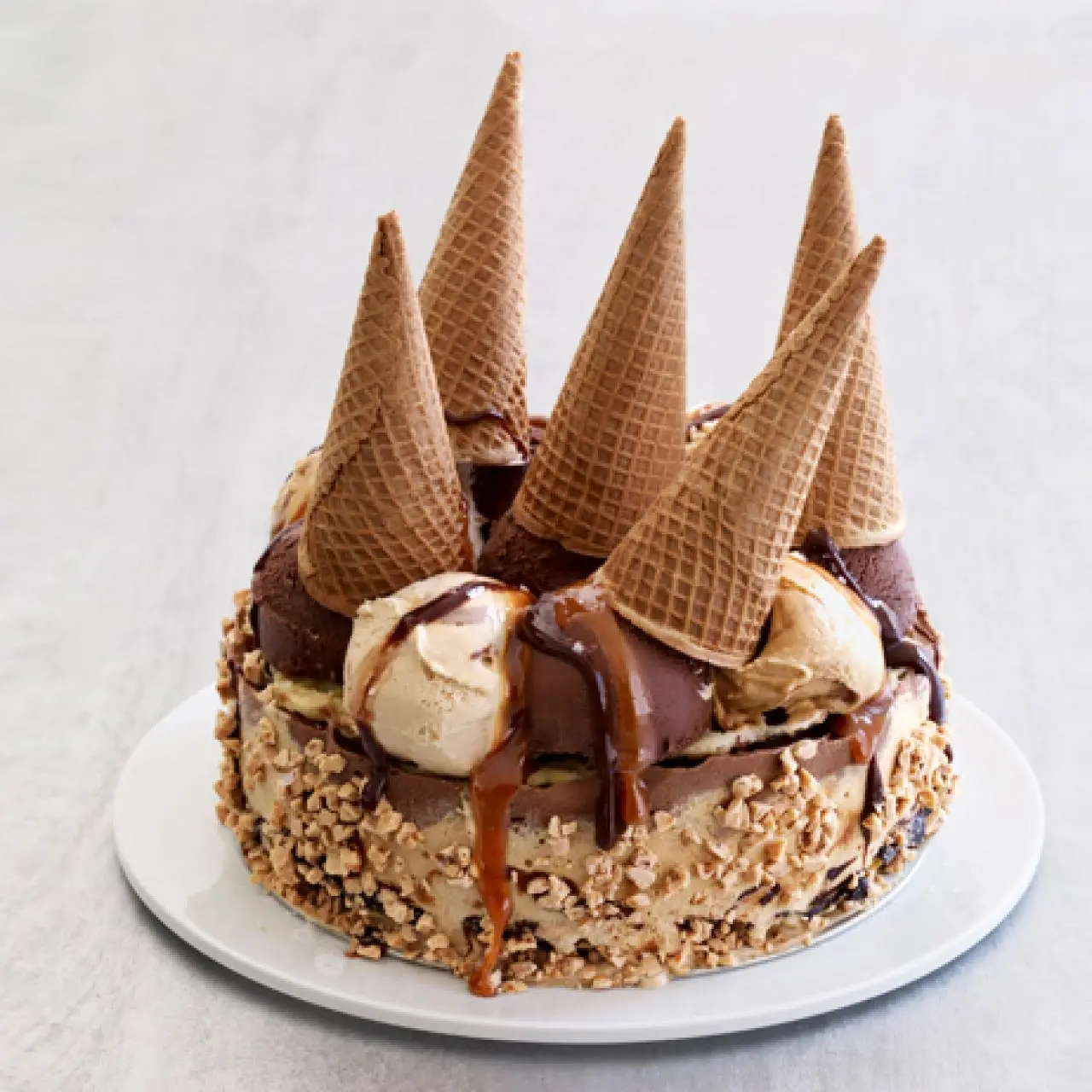 Layered Salted Caramel Ice Cream Cone Cake