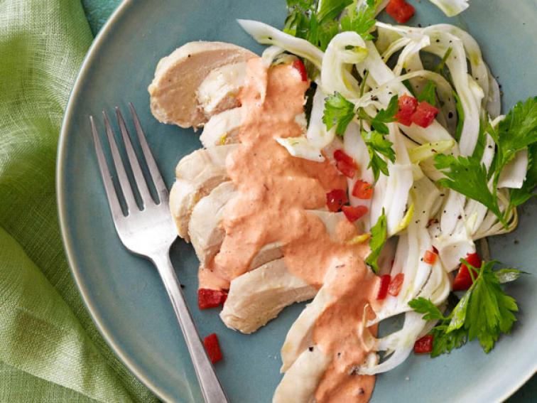 Chicken With Red Pepper Aioli and Shaved Fennel Salad Recipe Food