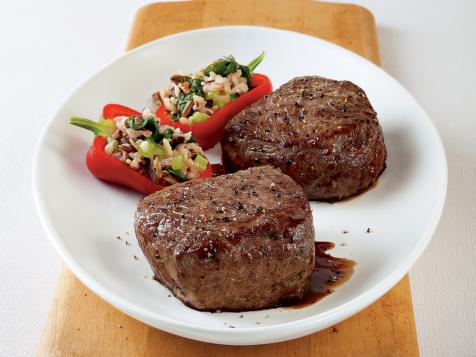 Petite Steaks with Wild Rice Baby Peppers