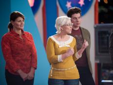 Contestants Martie Duncan, Emily Ellyn and Justin Warner of Team Alton at the Winner Reveal for the Star Challenge "Themed Food Court Kiosk" as seen on Food Network's Star, Season 8.